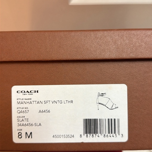 COACH Manhattan Soft Vintage Leather Pump Open Toe Heels In Slate Grey 8 - Picture 6 of 10